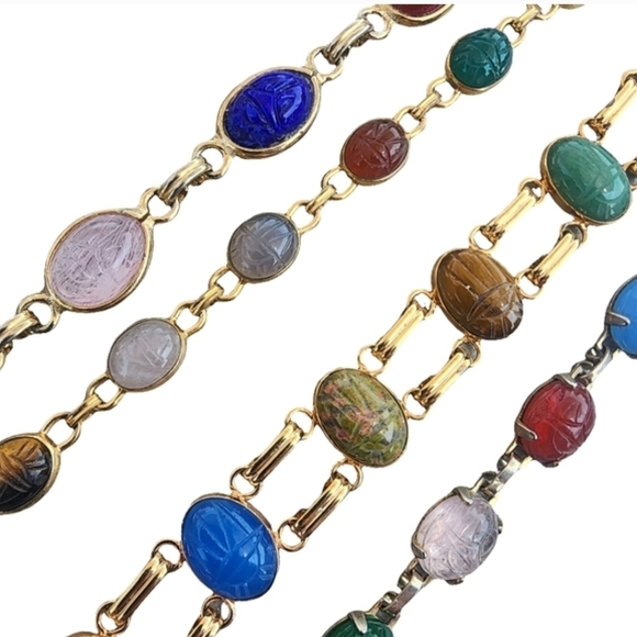 Vintage Jewelry Multi-Color Scarab Bracelet Set Lot Bundle Egypt Bugs Luck - Picture 8 of 17